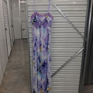 Evening Gown, Purple with multiple colors, spaghetti straps, size 8